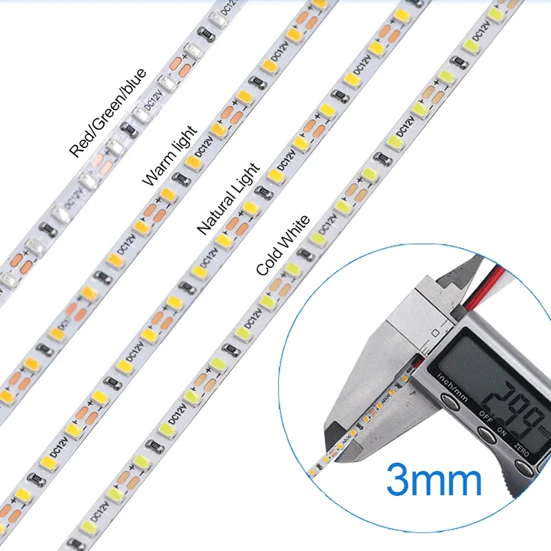 Lampu Strip LED 3MM Ultra tipis lampu Strip Model bangunan 12V 24V Strip LED fleksibel Linear halus