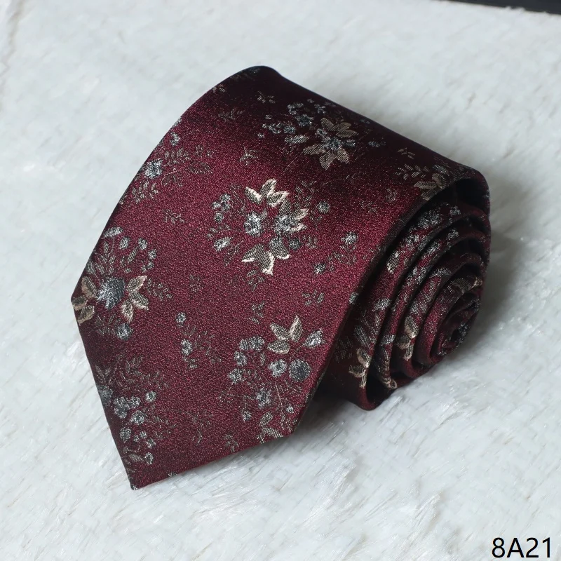 High Quality Retro Style Dark Red Flower Tie For Men's Formal Business Banquet Shirt Accessories 7.5CM Wide Handmade Knotted Tie