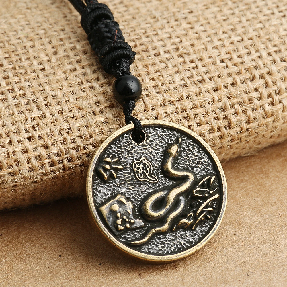 12 Zodiac Animal Brass Solid Copper Double-sided Pendant Necklace Tai Chi Eight Trigrams Yin Yang Feng Shui Lucky Charms Jewelry