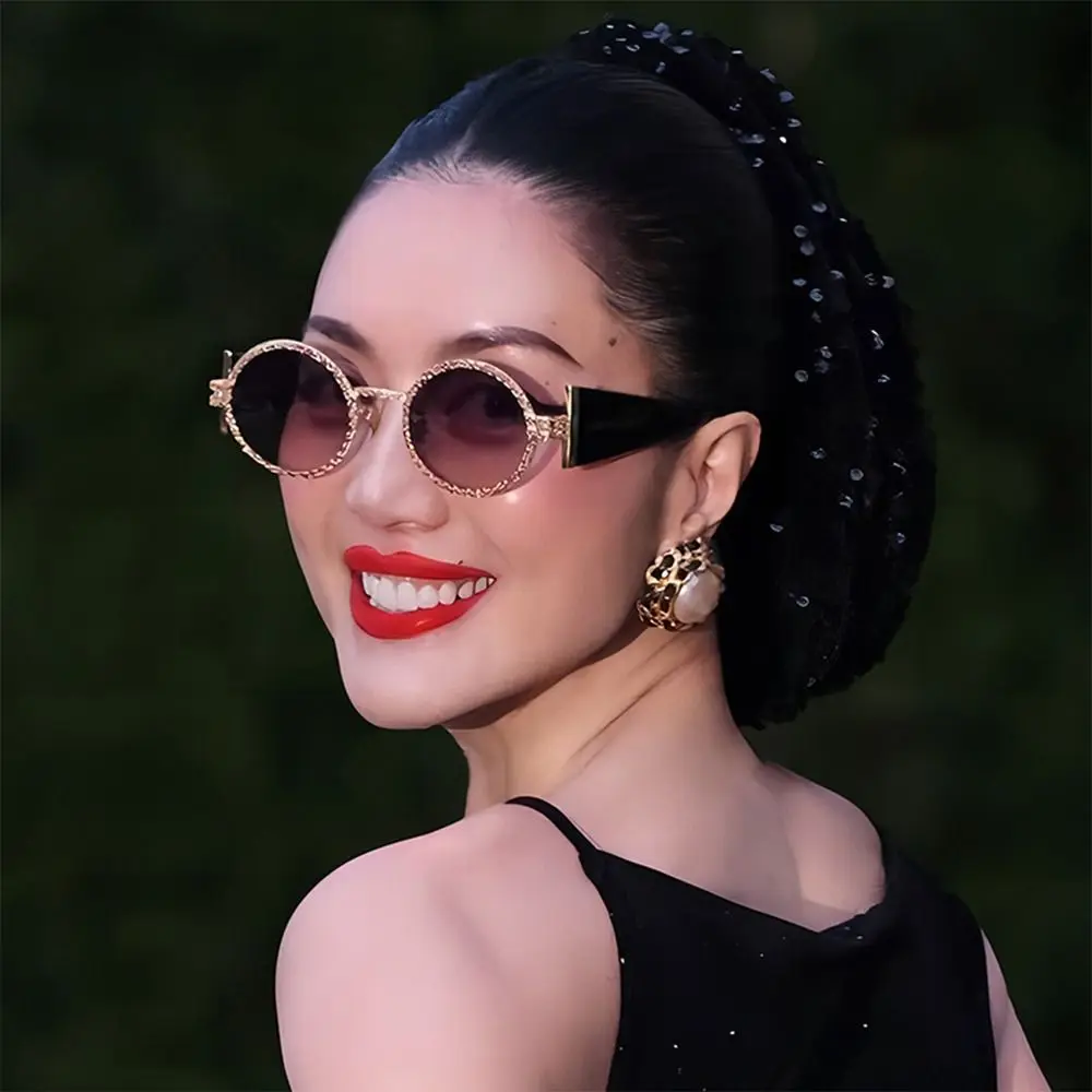 

Trendy Round Punk Sunglasses UV Protection Retro Hip Hop Shades Oval Wide Temples Sun Glasses for Women & Men