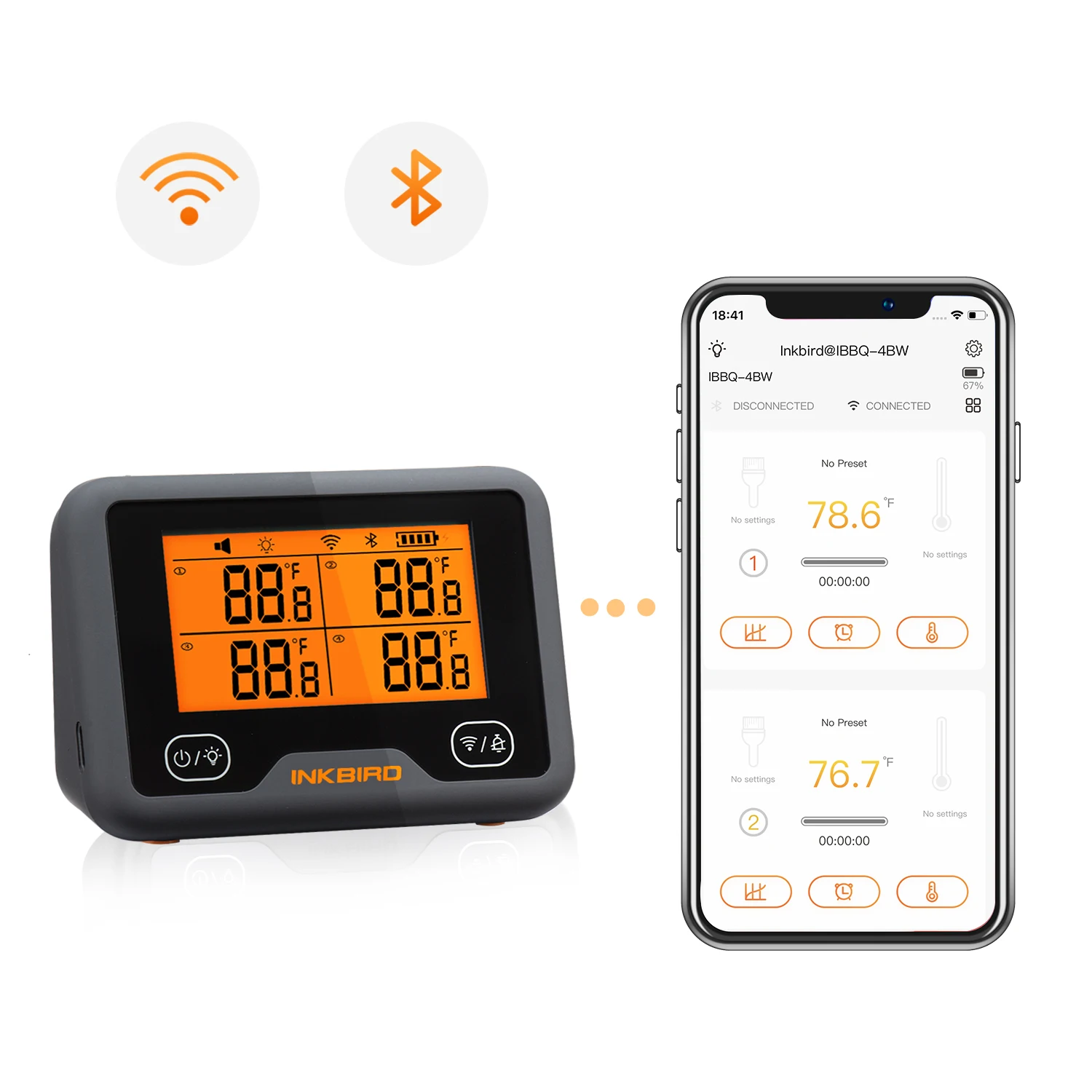 【Clearance Stocks】INKBIRD Wifi Bluetooth Digital Thermometer 2500mAh Wireless Meat Thermometer for Smoker,Oven,BBQ,Kitchen