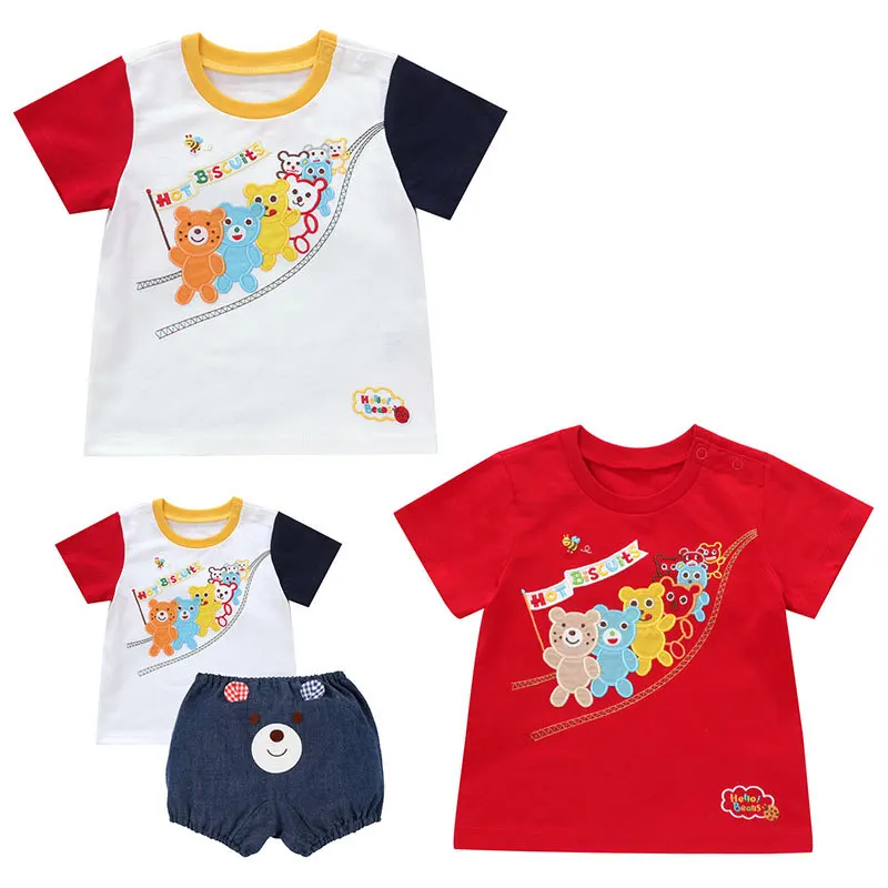 

Summer New Boys' Clothes Cartoon Cute Pockmarked Bear Embroidered Short Sleeve T-shirt