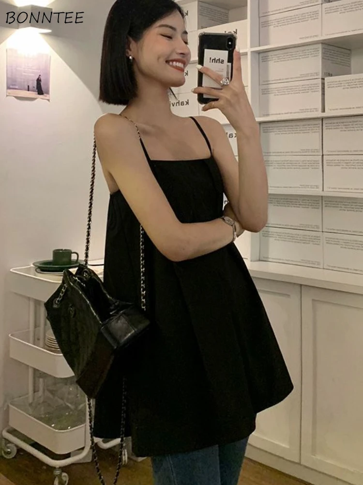 Long Camisole for Women Elegant Office Lady Minimalist Chic Korean Style Loose Sexy Summer Fashion Vintage All-match Streetwear