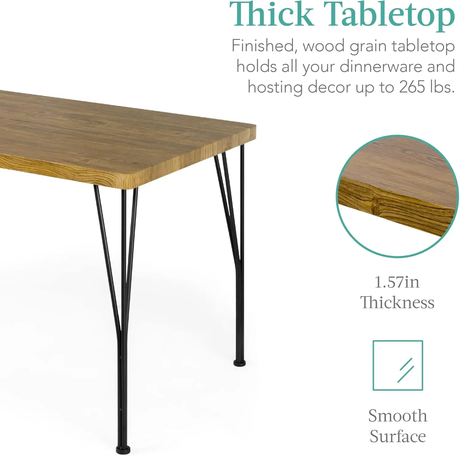 5-piece metal modern rectangular dining table furniture, suitable for kitchen and dining room with 4 chairs - brown image 3