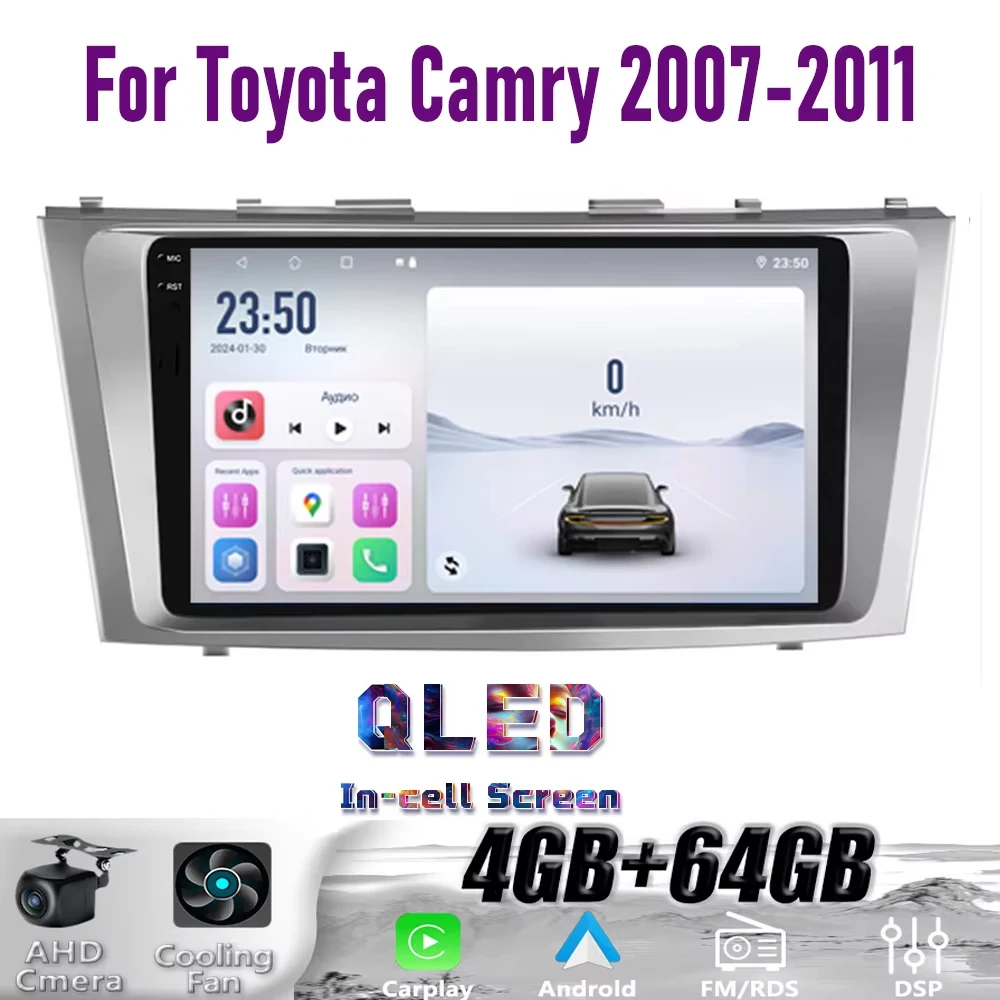 

GPS 9" For Toyota Camry 2007-2011 Wireless CarPlay Android 15 Car Radio WIFI Multimedia Player Head Unit Google Map Camera 64GB