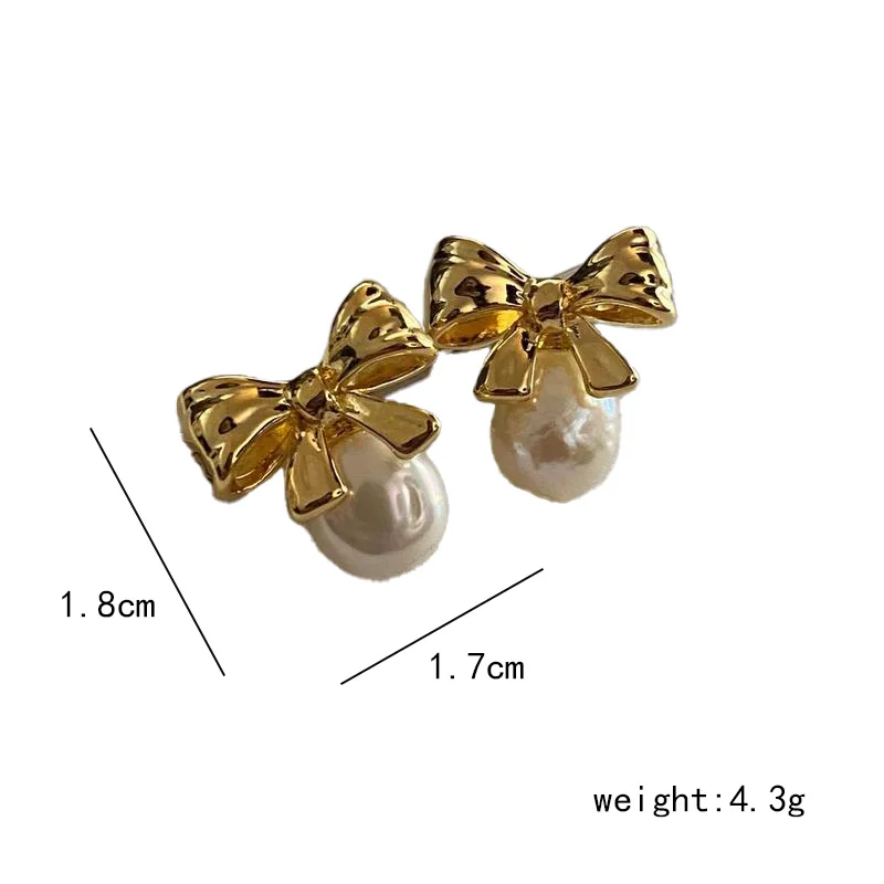 Elegant Gold-Plated Copper Silver Needle Hypoallergenic Bow Pearl Earrings for Women Girls Wholesale