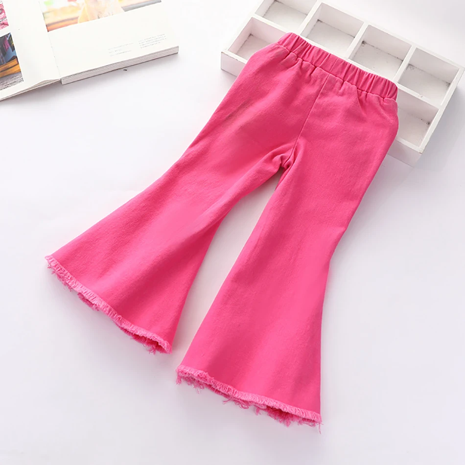 Adorable and Durable Girls Denim Flared Pants Distressed Holes Style Stretchy and Comfortable for Everyday Wear Kids Pants