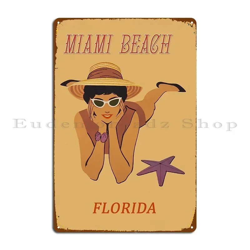 Miami Beach Florida Postcard Metal Sign Design Club Kitchen Wall Decor Decoration Tin Sign Poster