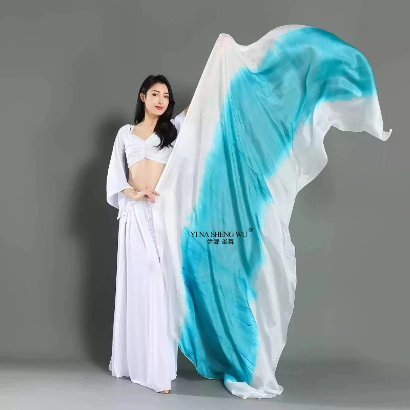 Voile de danse du ventre en soie véritable, 250x114cm (98.4x44.8 pouces), châle personnalisé en soie véritable teint à la main, dégradé de couleur, vente en gros
