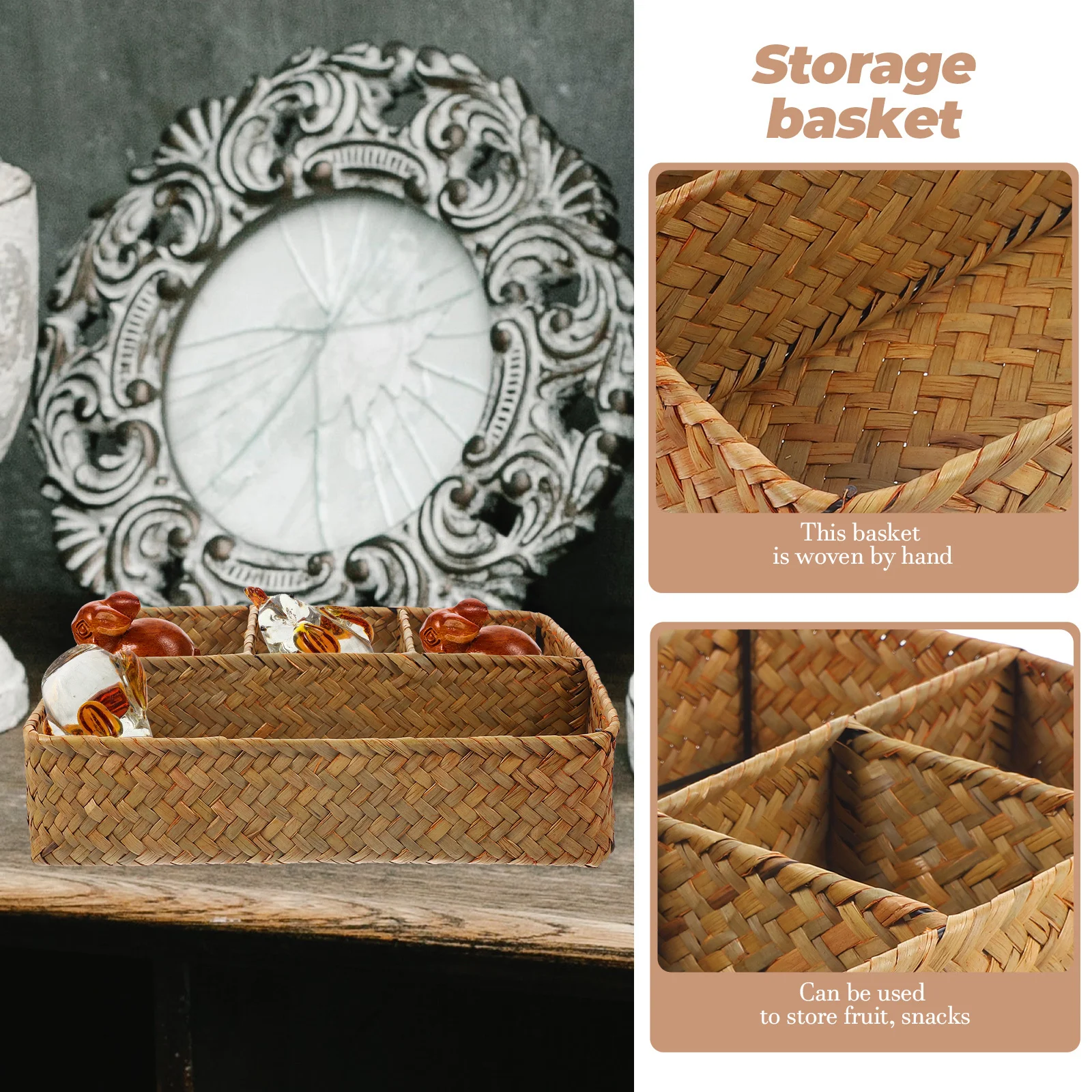 

Hand Woven Storage Basket Household Sundries Organizer for Living Room Kitchen Office Fruit Snack Bread Serving Basket
