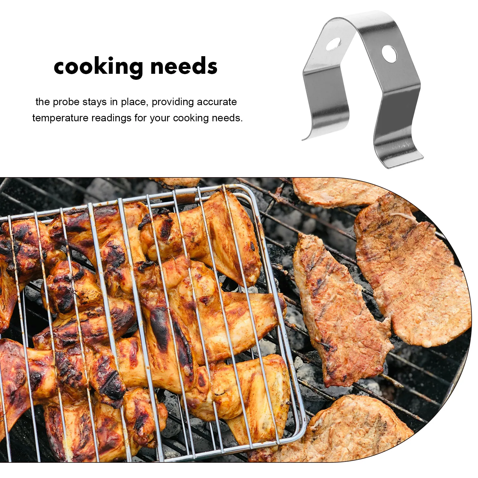 

4 Pcs Probe Thermometer Clip Barbecue Grill Temperature Gauge Stainless Steel Food Pot Clips for