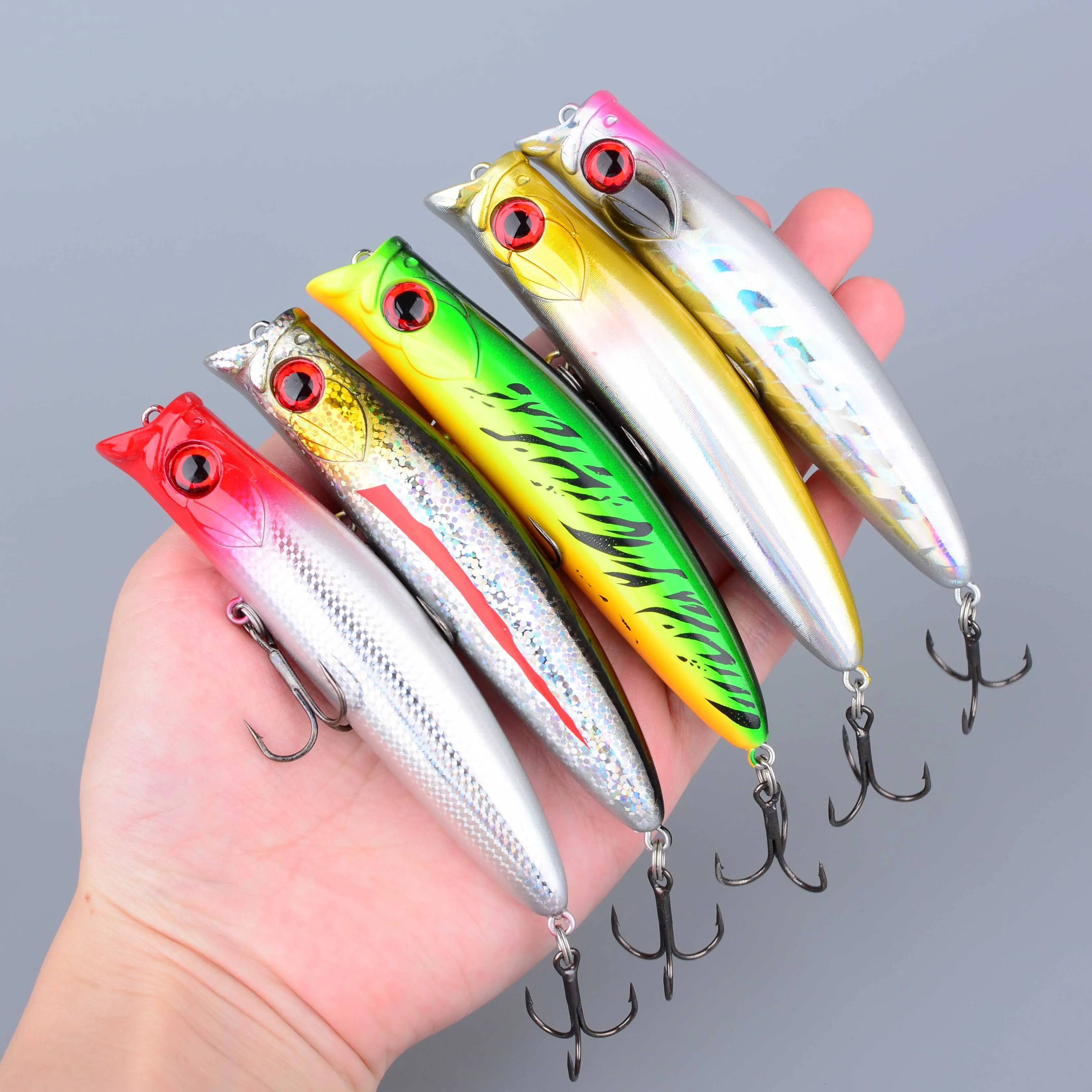 Floating Popper Spinning Topwater Fishing Lure 9.8CM 12.5g Pencil Bait Saltwater For Bass Artificial fishing bait