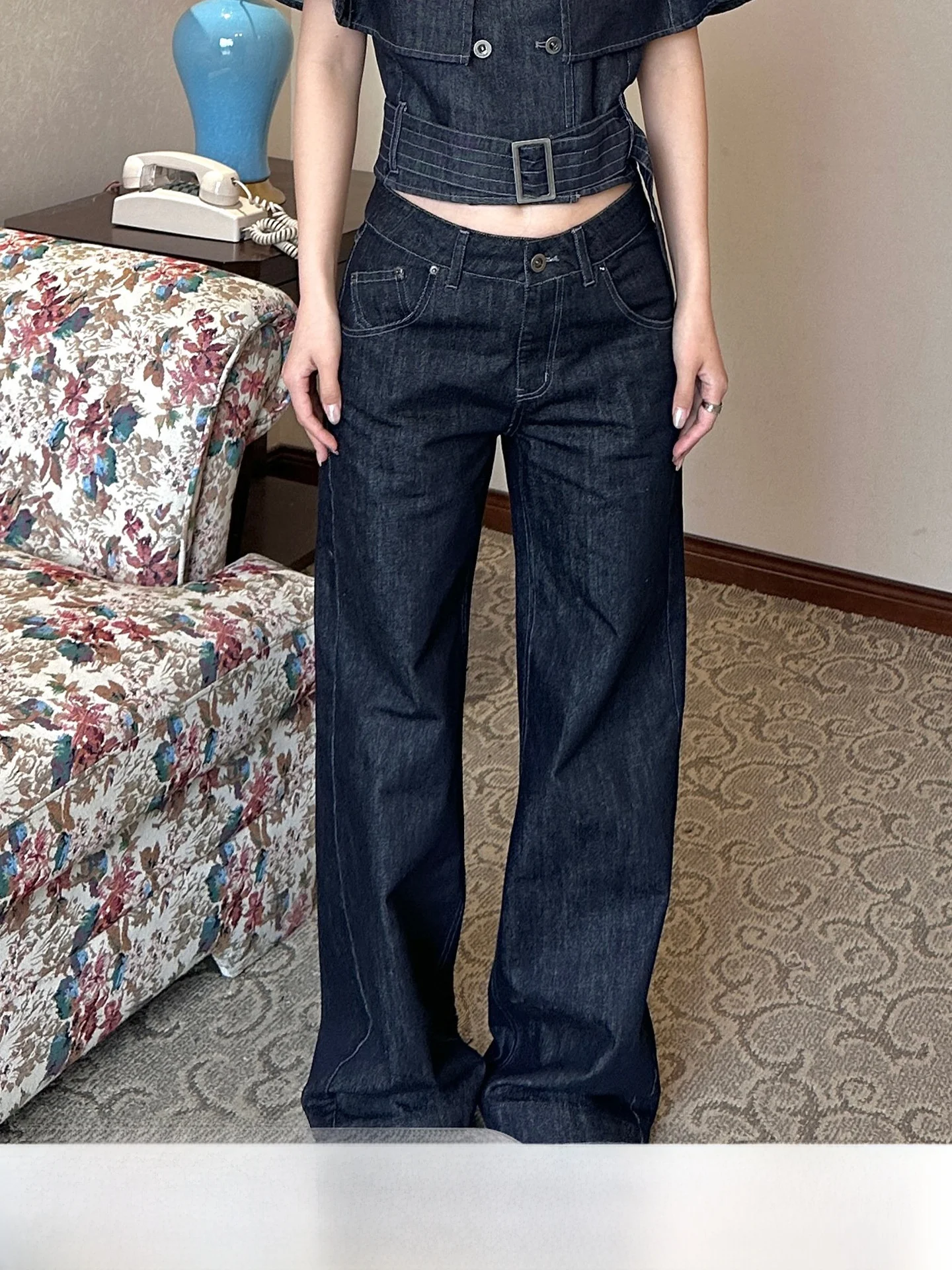 

Goosfir Original Design Wide Leg Pants Natural Waist Cotton Loose Jeans Casual Straight Long Trousers for Women Spring 2026