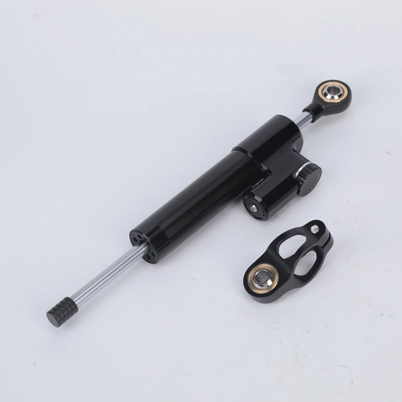 Motorcycle Steering Damper with Machined Aluminum Body, 160-280mm Anodized Finish, Mounting Hardware and Adjustment Knob