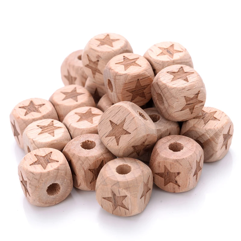 10-30Pcs 12mm Beech Wooden Beads Natural Square carving Pattern Loose Beads for Crafts DIY Jewelry Making Wholesale