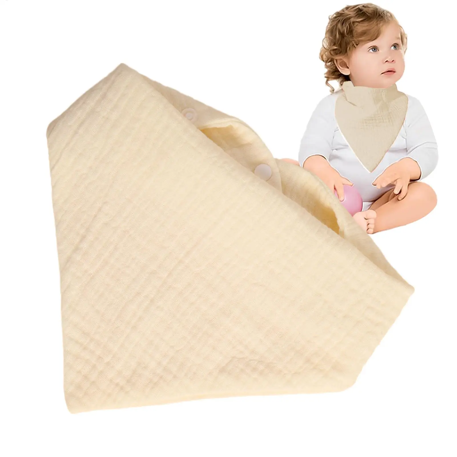 Bib Bandana Bayi, Bib Sapu Tangan Lembut yang Dapat Disesuaikan untuk Bayi, Kain 4 Lapis, Bernapas, Menyerap, Perlengkapan Makan Balita