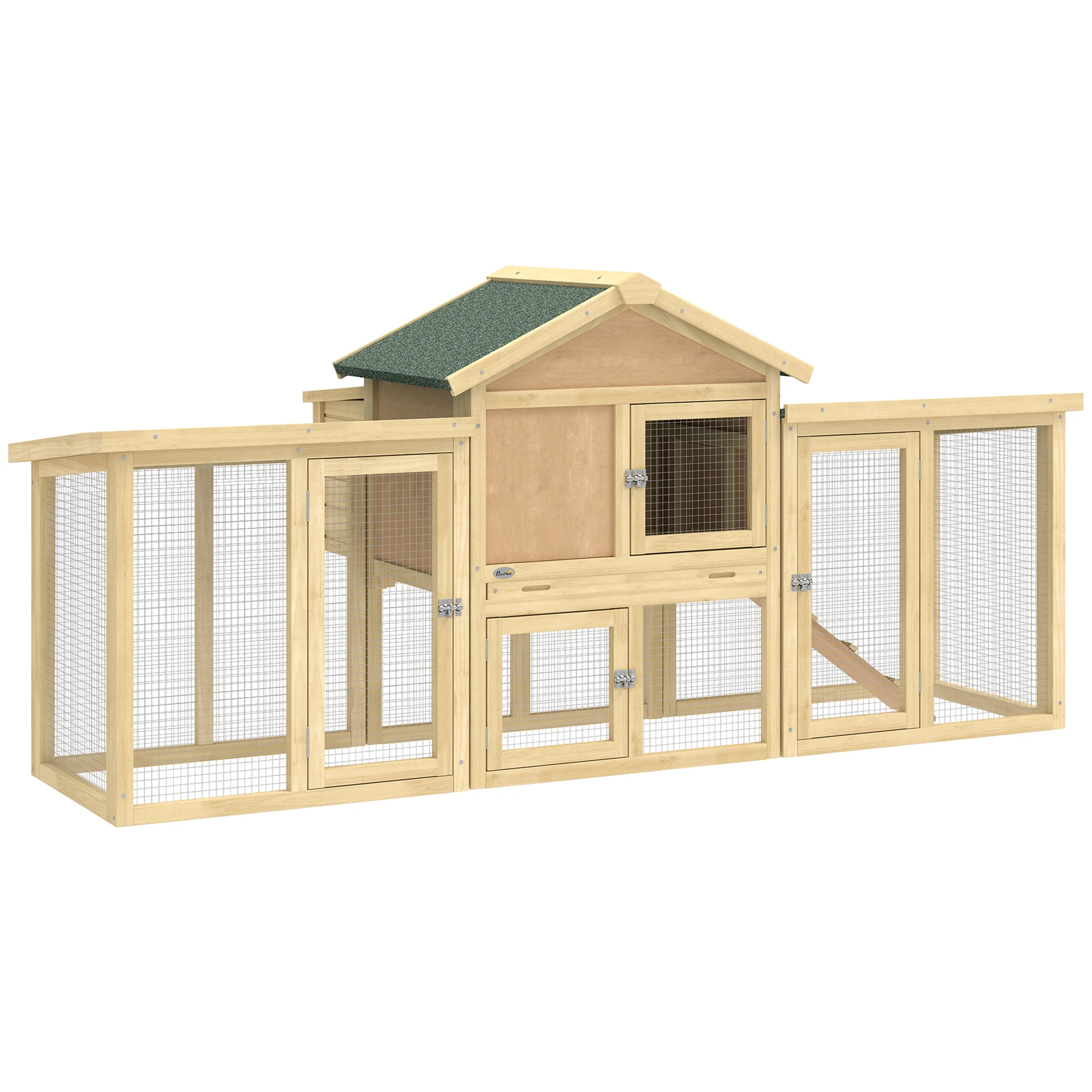 PawHut Gallinero para Exterior Grande de Madera 204x85x93 cm con Caja de Anidación Corral Bandeja Extraíble y Percha Natural