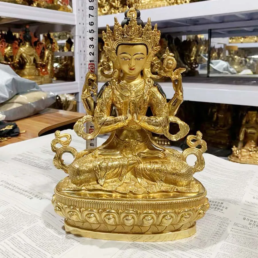 large GOOD buddha statue home family Buddhism Gilding Guanyin Four-armed Avalokitesvara Bodhisattva