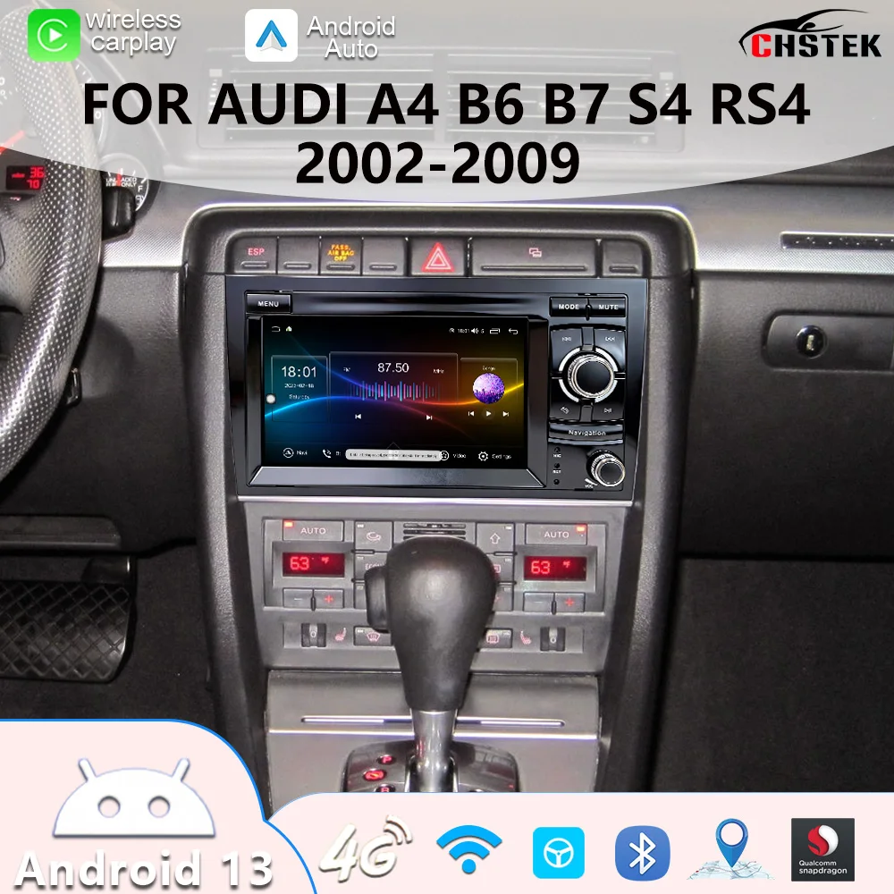 

CHSTEK Android Auto GPS Stereo For Audi A4 2002 2003-2008 Qualcomm Radio Samochodowe CarPlay Bluetooth WiFi GPS Multimedia Unit