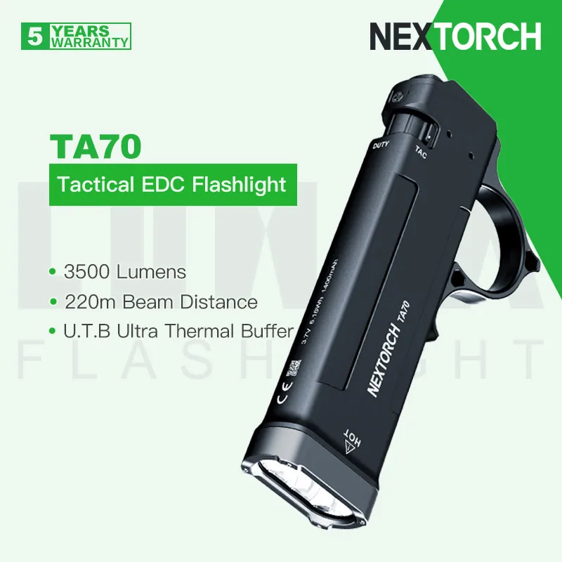 Nextorch TA70 EDC Rechargeble Tactical Flashlight, 3500 Lumens 220m Beam distance，Duty Dual-Switch LED Slim Flashlight