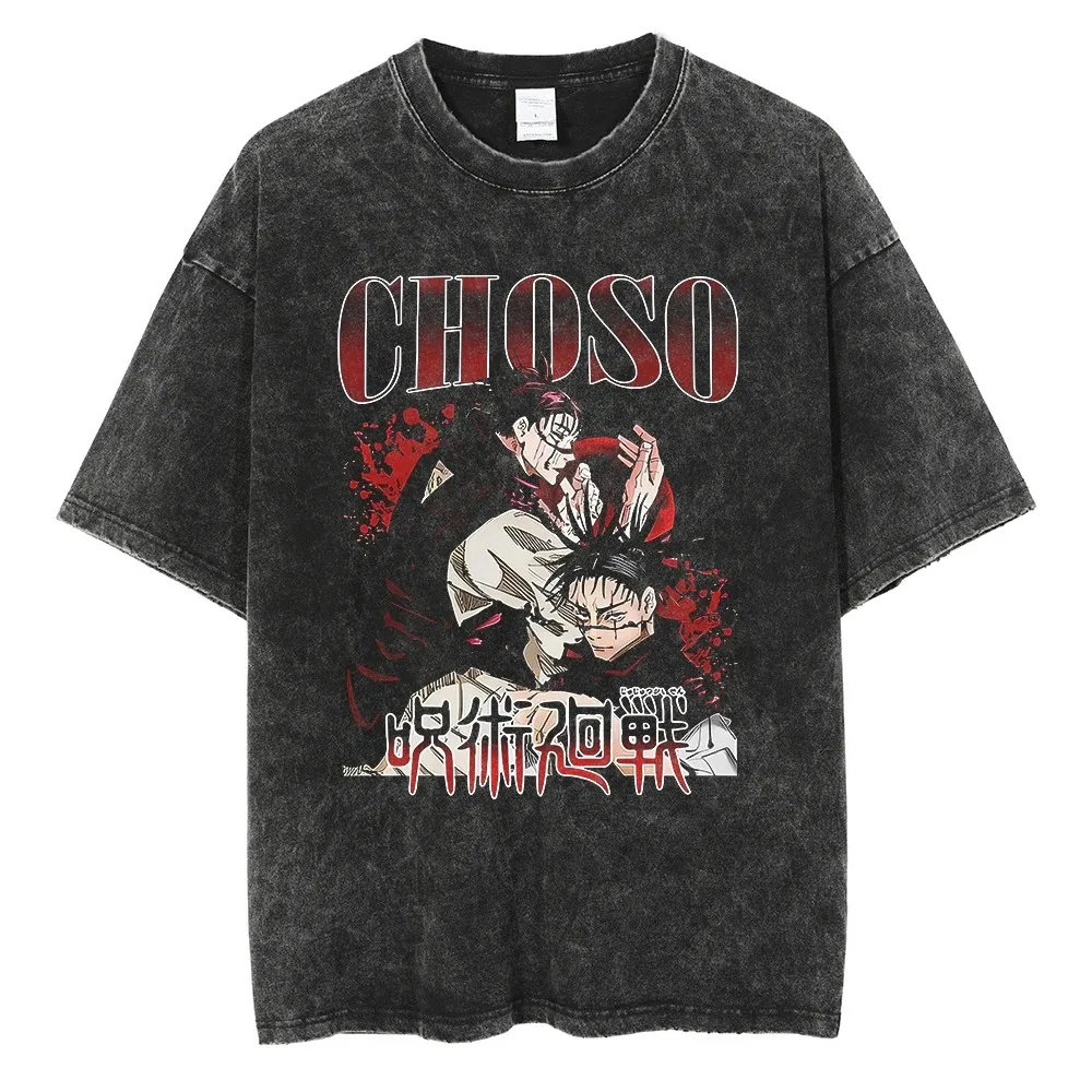 Anime Jujutsu Kaisen Choso Print T Shirt Men Women Y2k T-shirts Washed Cotton Tee Harajuku Male Short Sleeve Crewneck Tshirt