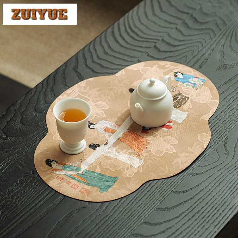 Lady Picture Begonia Tea Table Mats Chinese Handmade Tea Flag Handmade Drink Coaster Dinner Table Cloth Mat for Tea Decoration