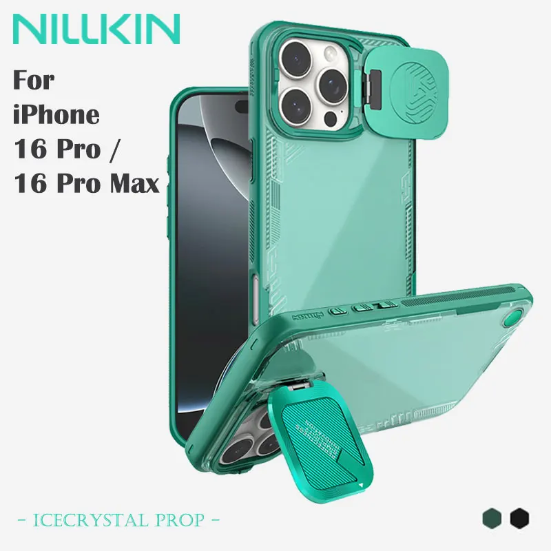 Nillkin-magnetic case for iPhone 16 series, Transparent PC Back cover, TPU frame, lens protection stand, MagSafe, Full Coverage