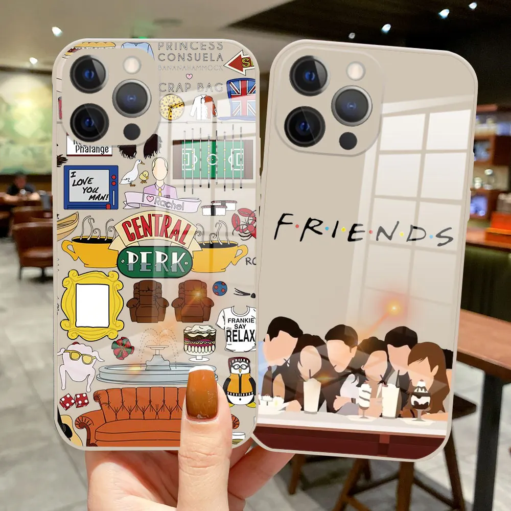 

Cartoon funny Friends TV Show Phone Case For iPhone 15 14 13 12 11 Pro Max 13Mini 8 7 15 Plus XR XS MAX X Glass silicone Cover