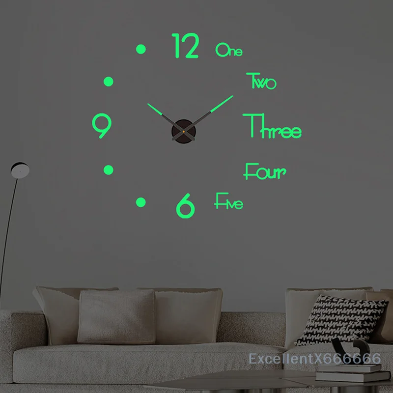 

3D Luminous Wall Clock Frameless Acrylic DIY Digital Clock Wall Stickers Mute Clock For Living Room Bedroom Office Wall Decor
