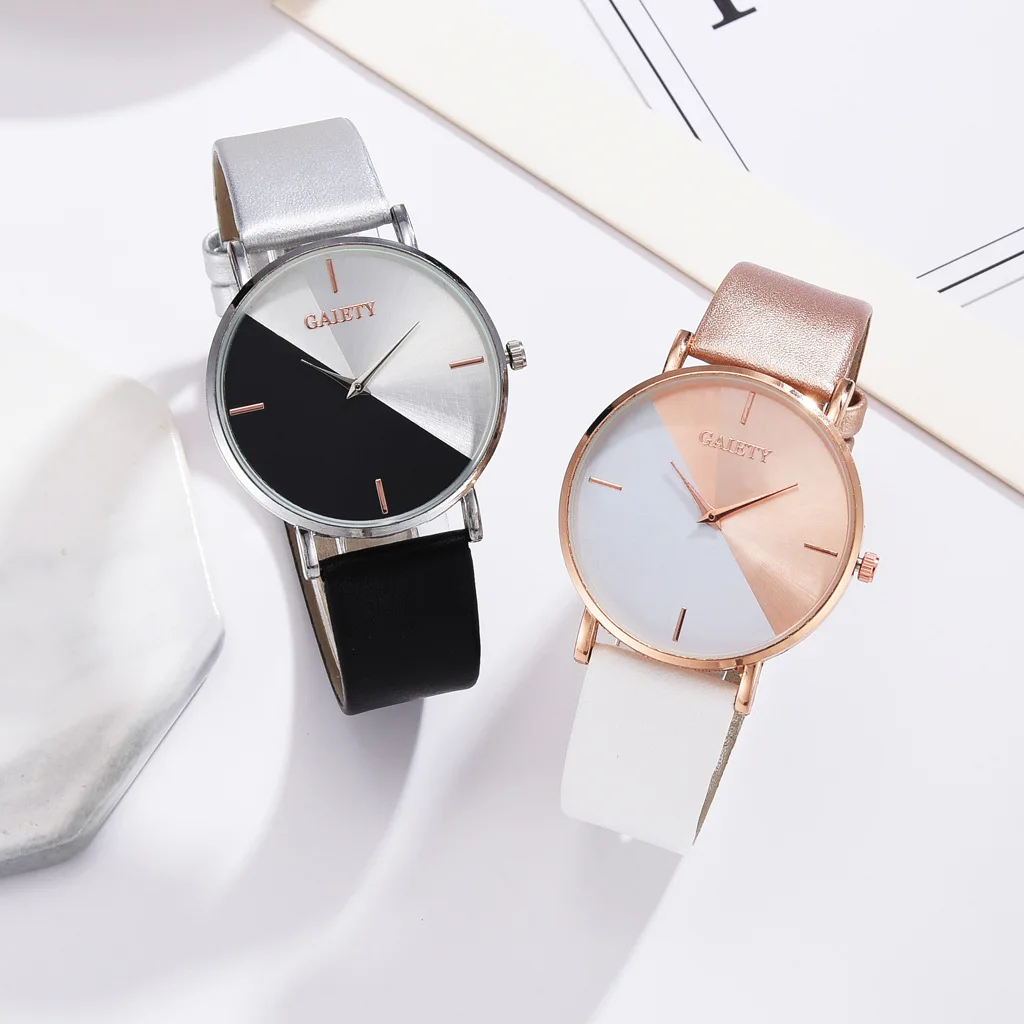 

Women's Business Quartz Watch Luxury Ladies Simple Rose Gold Bracelet Wristwatch Casual Leather Strap Geometric Stitching Watch
