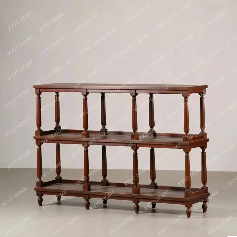 retro multi-layer storage rack solid wood medieval storage wall hanging ornament display storage rack