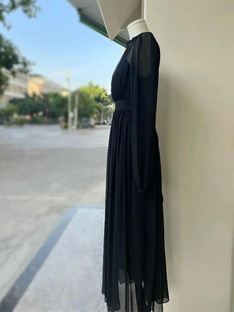 2023 Spring French Elegant  Black Dress Women Fashion Retro Long Sleeve Dresses Temperament Chiffon Office Lady Sundress Vestido