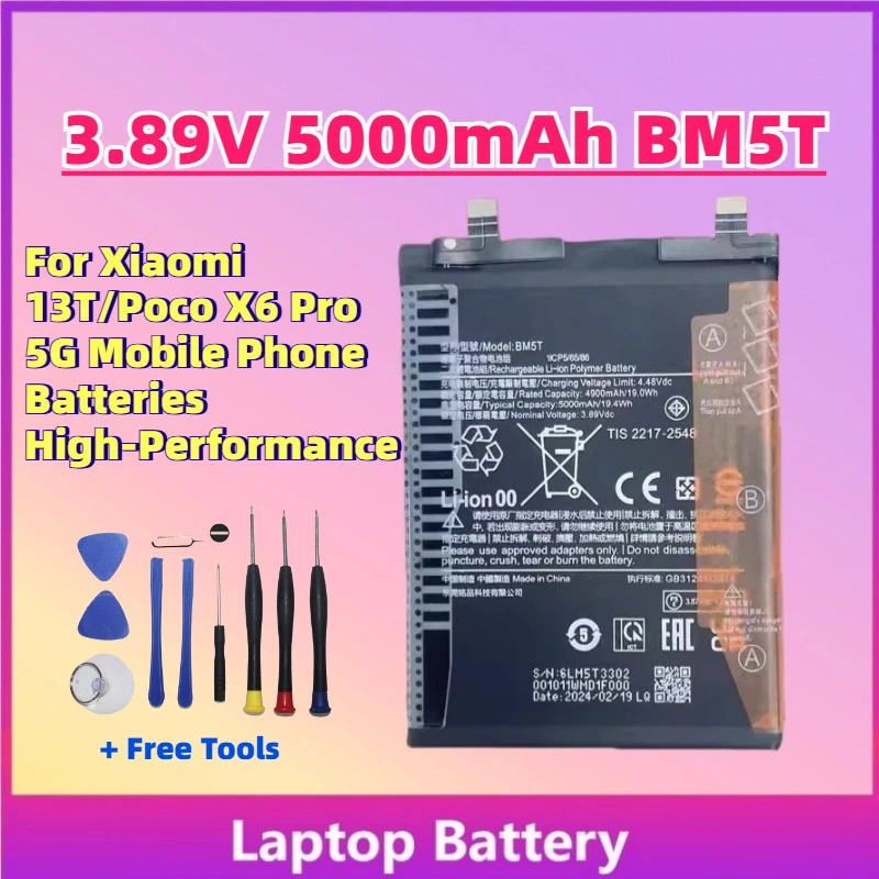 

In Stock Upgrade 3.89V 5000mAh BM5T Rechargeable Battery for Xiaomi 13T/Poco X6 Pro 5G Mobile Phone Batteries High-Performance