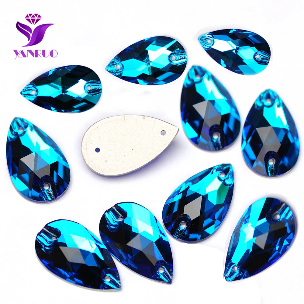 YANRUO 3230 Drop Blue zircone Charms Crystal ricamo strass vetro cucire su gemme di cristallo Decor Leortard Dress Clothes