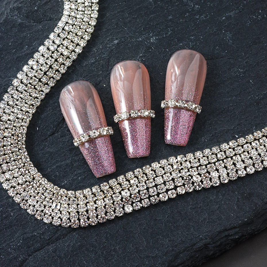 1 Packung lange, luxuriöse funkelnde Kette, Nagelzubehör, silbrige Metallkette mit Diamant-Dekorationen für DIY-Nägel, Kunstdekoration – Detail 6
