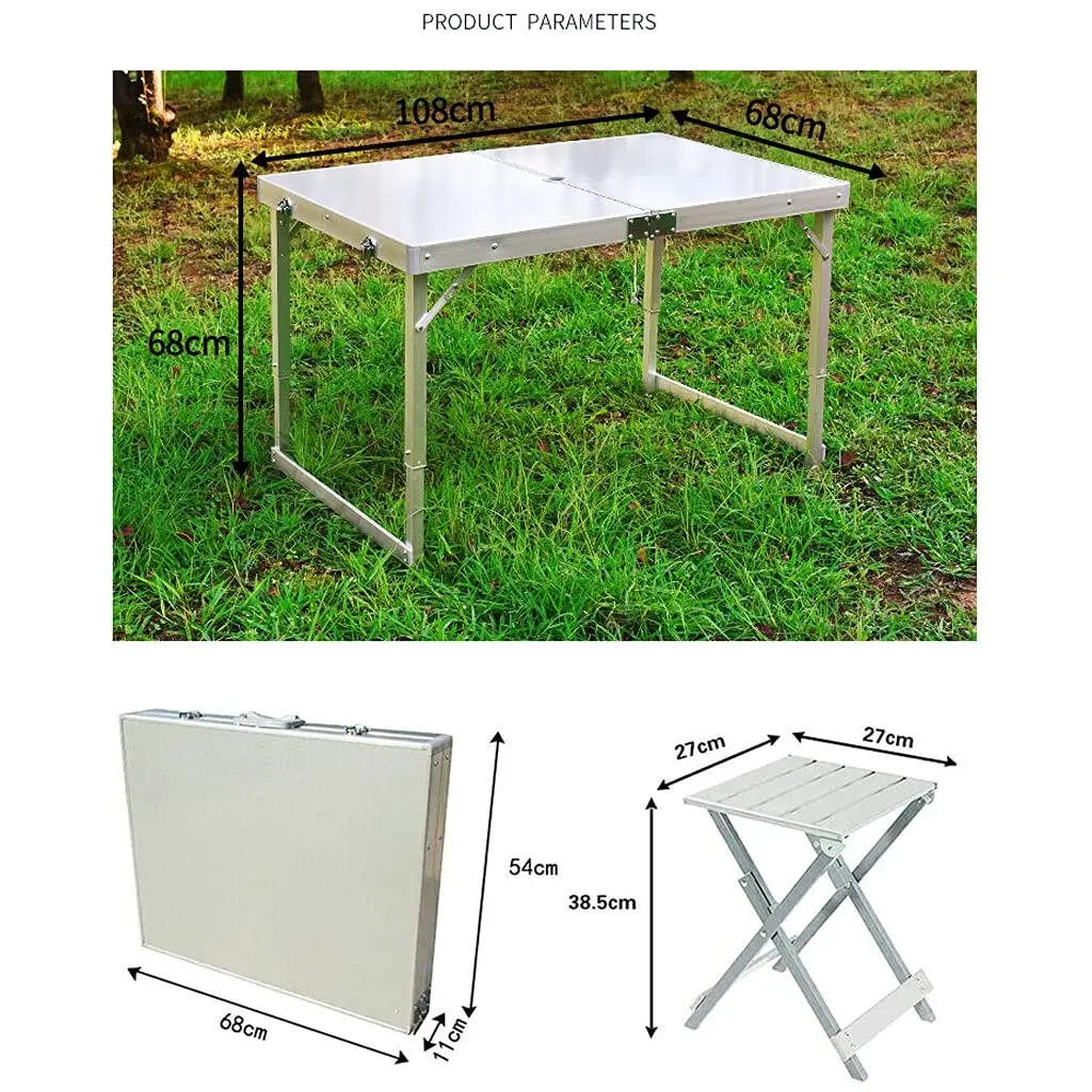 في الهواء الطلق طاولة قابلة للطي سبائك الألومنيوم متعددة الوظائف السرير طاولة الكمبيوتر المحمولة طاولة قابلة للتعديل مع 4 كراسي نزهة التخييم