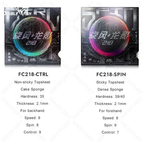 Imagen 2 del producto Goma de tenis de mesa de doble pez, goma de Ping Pong de Control de giro FC218, con esponja de alta elasicidad preajustada