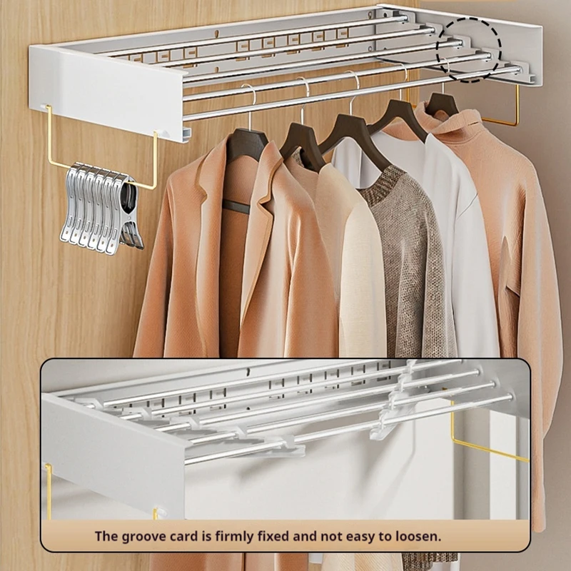 Indoor Folding Clothes Hanger Wall Hanging Invisible Drying Rack  Balcony Clothesline Pole Hanger Towel Rack