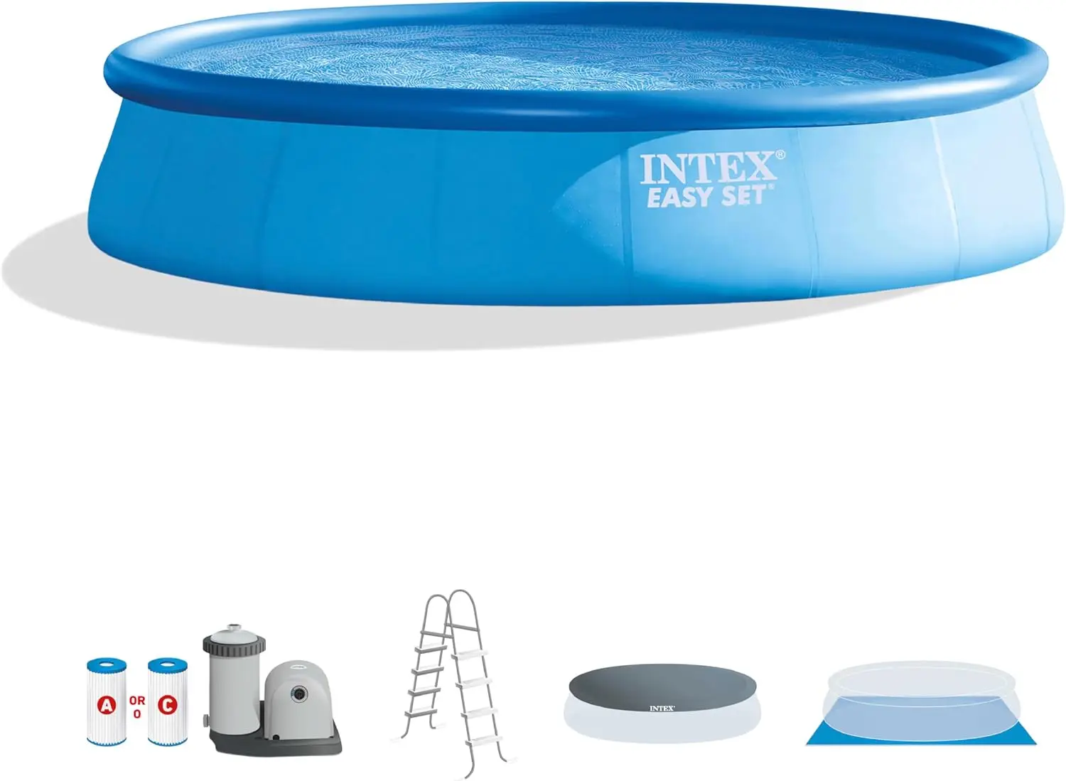 INTEX 26175EH Easy Set Inflatable Swimming Pool Set: 18ft x 48in – Includes 1500 GPH Cartridge Filter Pump – Removable Ladder