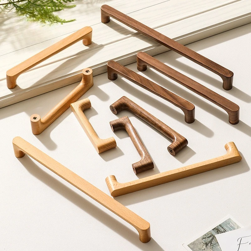 Nordic Wood Furniture T-bar Handles Walnut Wood Wardrobe Door Handles Cabinet Pulls Decoration Room Furniture Hardware