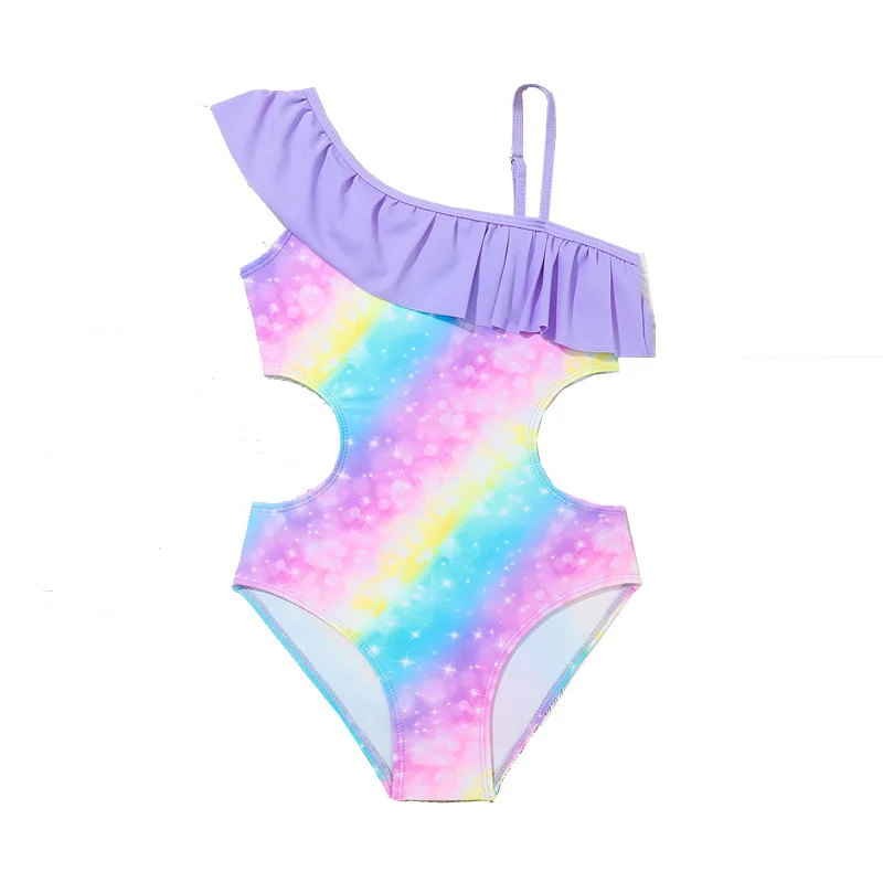 

2026 New Rainbow Printed Kids Swimsuit One Piece Cute Bathing Suit for Girls Summer Beach Pool Swimwear Design Quick Dry Fabric