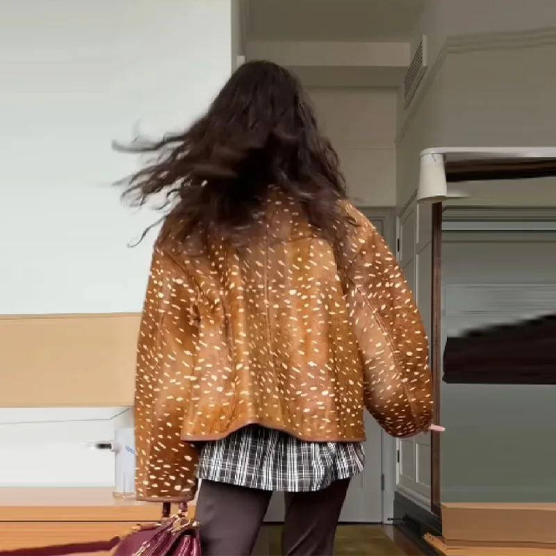 Retro na moda jaqueta curta lapela zíper bolinhas nicho design outerwear moda casual edgy chique feminino legal streetwear