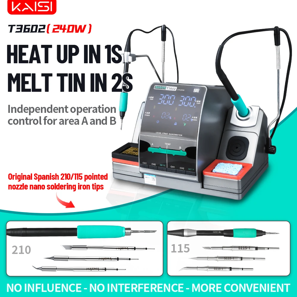 SUGON T3602 Soldering Station 115 210 Tips Double Station Welding Rework Station For Cell-Phone PCB SMD IC Repair Solder Tool