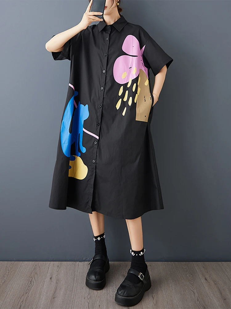 فستان قميص نسائي مرقع من NYFS لصيف 2025 فستان كوري بأكمام قصيرة رداء Elbise Pint للسيدات #1