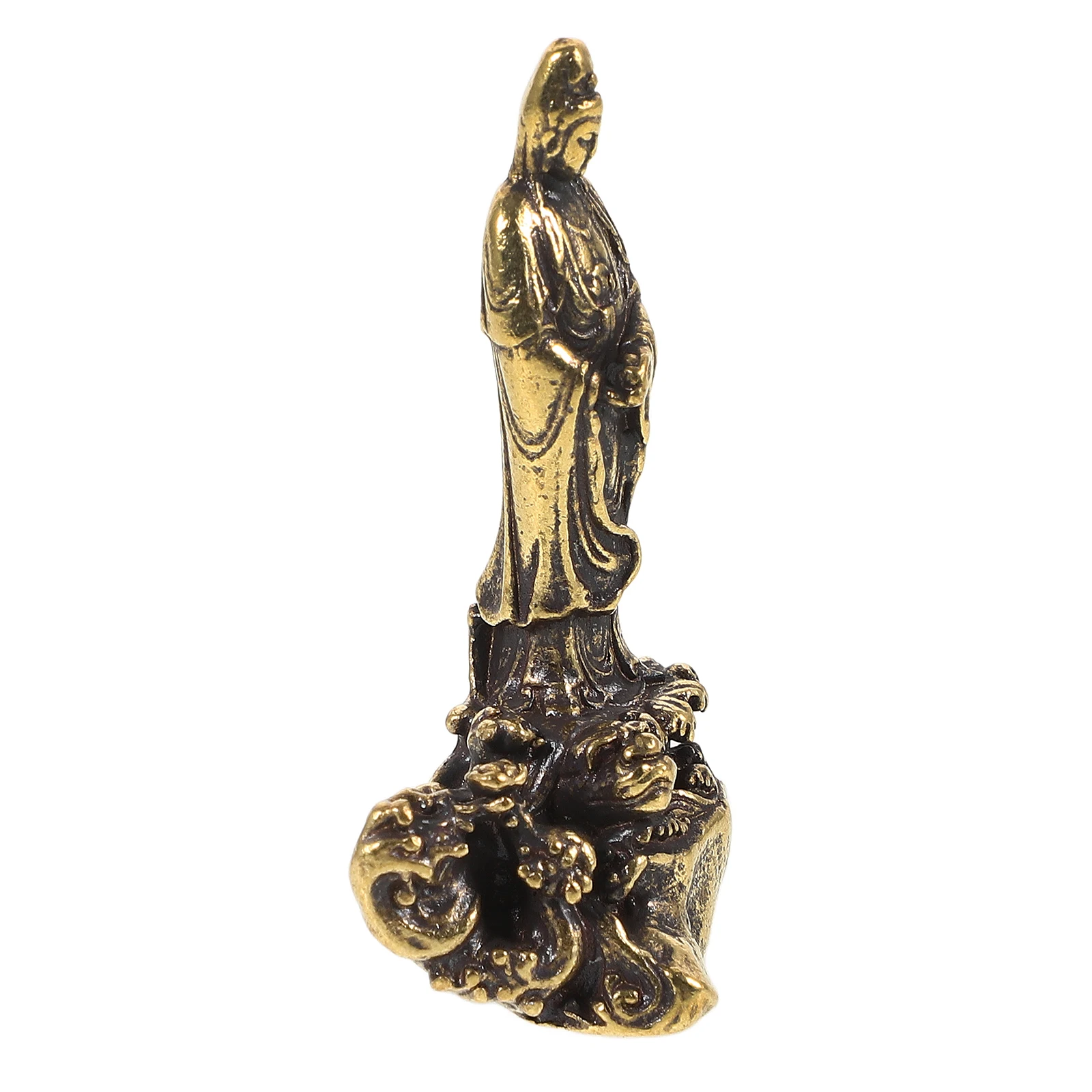 

Brass Avalokitesvara Ornament Desktop Decor Style Statue For Home Office Small Craft Adorn Vintage Indoor Cabinet