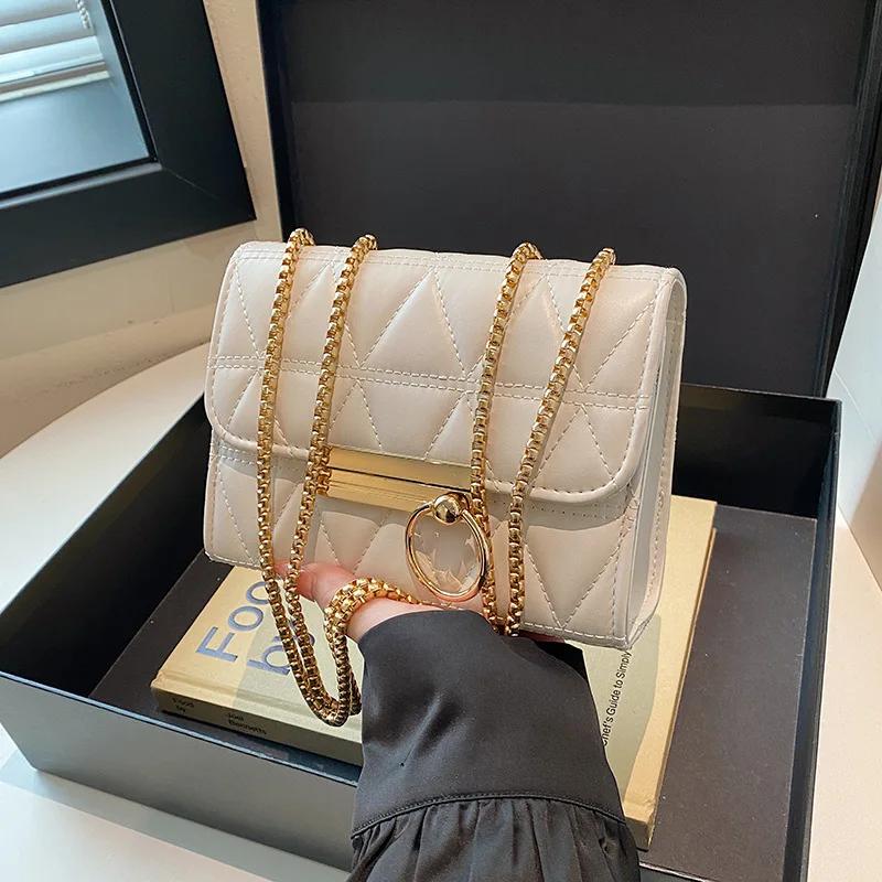 

2025 Fall Triangle Stitch Shoulder Bag Womens Solid Color Chain Purse Stylish Crossbody Bag with Unique Stitching