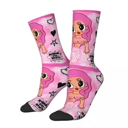 Harajuku Karol G Pink Hair Bichota Bichota Heart Football Socks Polyester Long Socks for Unisex Non-slip