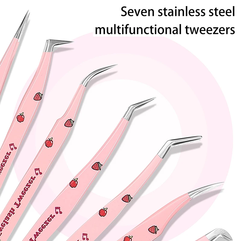 Eyelash Tweezers Extension Clip Stainless Steel Anti-Static Superhard High Precision Tweezers Fiber Tips Makeup Tools