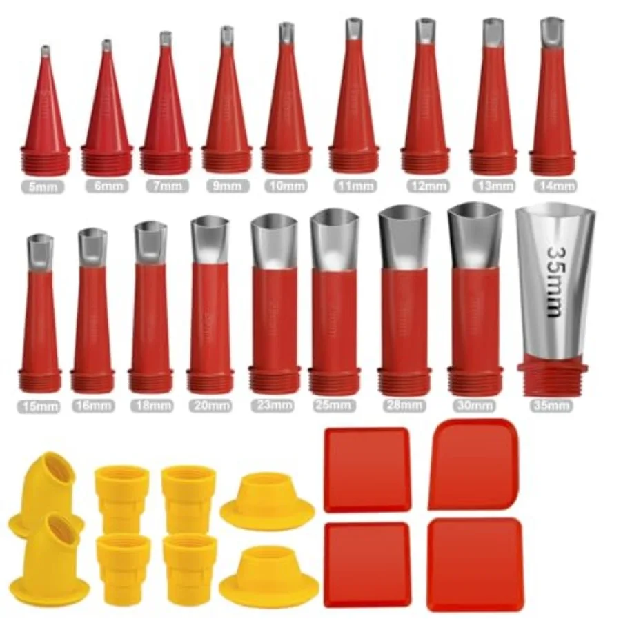 

Caulk Finisher Kit Caulking Nozzle Tips Stainless Steel with Connection Bases Replacement 30 Pieces