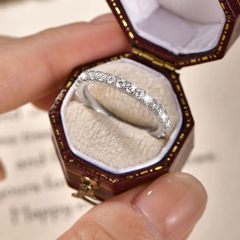 

Кольцо-ободок Ehhai 2 мм с круглыми муассанитами для женщин, штабелируемое, для помолвки, изысканные ювелирные изделия, подарки на годовщину свадьбы